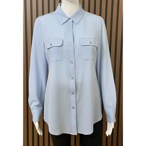 Pendleton Woolen Mills Women's 4 Blue Button-Up‎ Polyester Blouse Work Office